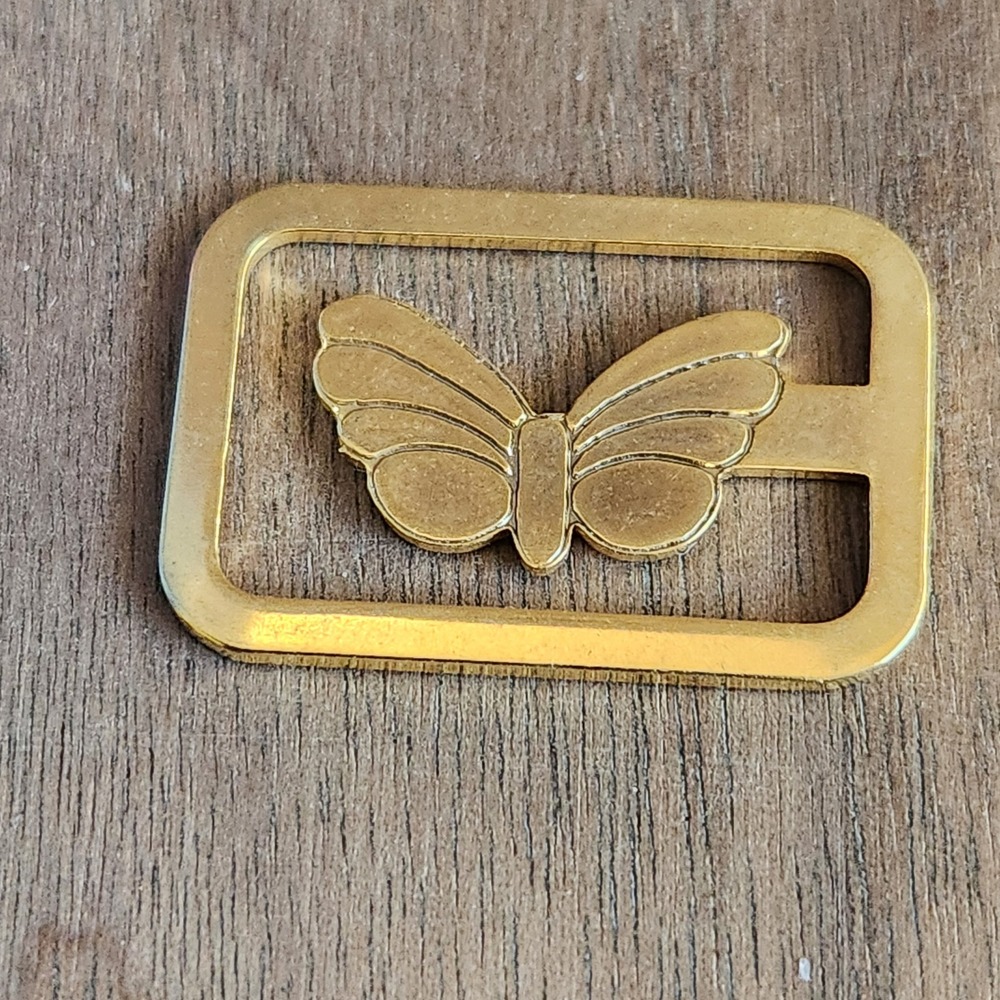 Vintage Gold Tone Butterfly Scarf Slide Made in Italy Rectangular Clip Accessory